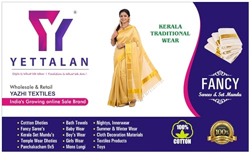 Image of Kerala Traditional Tissue Saree for Women with Running Blouse | South Indian Ethnic Saree for Weddings Onam Vishu Temple Wear & Festivals