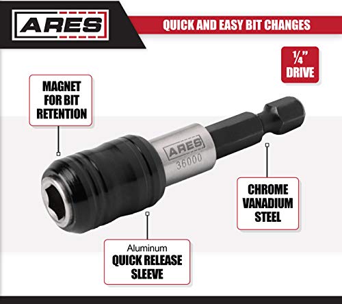 Ares 36000 - One Touch Bit Holder - One Touch Mechanism Makes Bit Change A Breeze - Works With All 1/4-Inch Drive Bits #TOP1