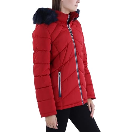 Tommy Hilfiger Women's Contrast Zipper Fur Hood Short Puffer Jacket3