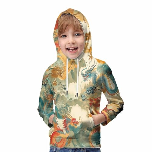 Sweat à capuche dragon 3D pour ado pull confortable manches longues