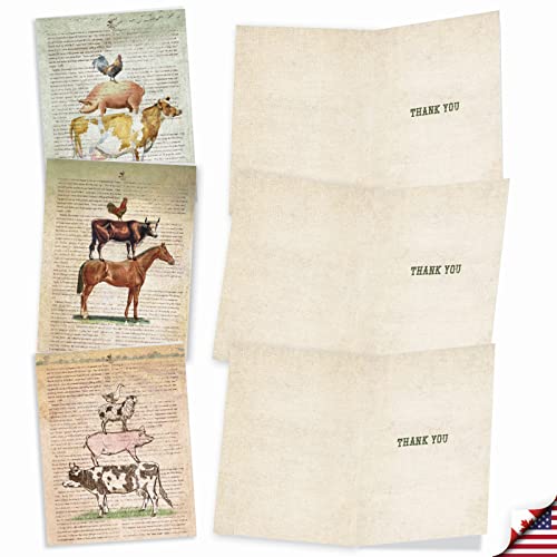 Image of The Best Card Company 10 Assorted Thank You Notecards Boxed Set 4 x 5.12 Inch with Envelopes (10 Designs, 1 Each) Farm Stand M6595TYG