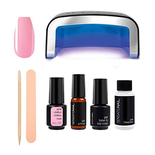 SensatioNail Gel Nail Polish Starter Kit, Pink Chiffon – At-Home Gel Nail Kit with Everything Needed for 10 Manicures – Lasts up to 2 Weeks – Includes an LED Nail Lamp for Glossy, Long-Lasting Finish