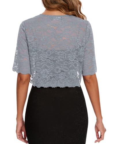 Image of MINTLIMIT Womens Floral Lace Bolero Half Sleeve Shrug Open Front Elegant Cropped Cardigan Shrugs for Evening Party Dresses
