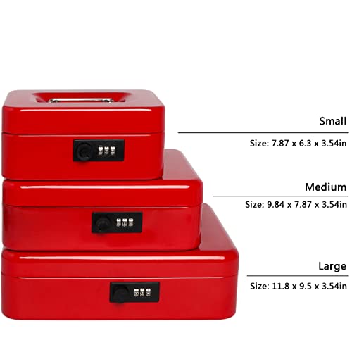 Kasten Cash Box With Combination Lock, Metal Cash Box With Money Tray, 7.87"X 6.30"X 3.54", Small Red #TOP6