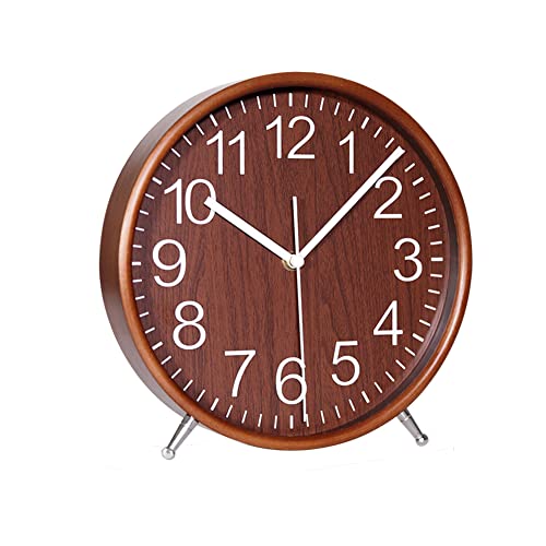 Kameishi 8'' Wood Desk And Table Clocks Battery Operated Non Ticking Silent Sweep Second Round Quartz Quiet Kitchen Wall Clock Hanging Easy To Read Brown Ksz822 #TOP15