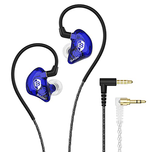 BASN Bsinger LUX in Ear Monitor Headphones with Upgraded Silver-Plated Wire Noise Cancelling Earphones for Musicians Audio Engineers Drummers (Blue)