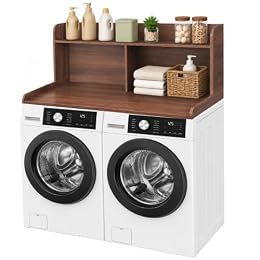 Royxen Washer Dryer Countertop with Extra Tall Shelf, 19" Height Washer and Dryer Topper, Laundry Countertop with Non-Slip Pads, Universal Fit for Laundry Room Organization, Walnut
