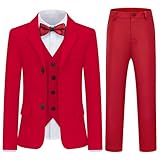 Boys Suits 3 Piece Formal Red Kids Tuxedo Suits for Boys Size 6 7 Slim Fit Casual Ring Bearer Outfit Blazer Pants Vest