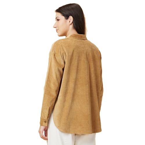 Image of Being Human Beige Loose Fit Women's Cotton Shirts Clothing