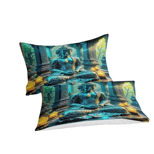 Housse de couette Bouddha en microfibre anti-plis avec zip