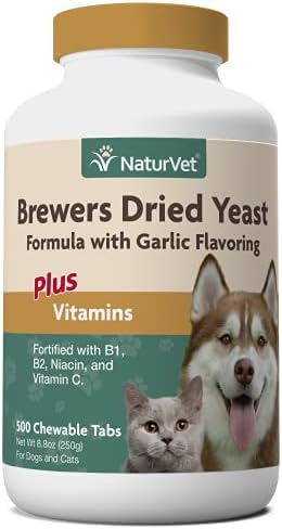 NaturVet – Brewer’s Dried Yeast Formula with Garlic Flavoring – Plus Vitamins – Supports Healthy Skin & Glossy Coat –Fortified with B-1, B-2, Niacin & Vitamin C –for Dogs & Cats (500 Tablets)