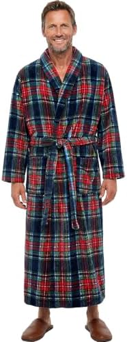 Men's Plush Fleece Hooded Robe with Pockets, Long Bathrobe