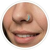 Sterling Silver or Gold Plated over Sterling Silver Nose Ring Hoop, Triple Opal Nose Hoop for Women, Tiny 8mm 22G Small Minimalist Handmade Piercing Jewelry, Single Nose Ring (GoldPlated-Blue)
