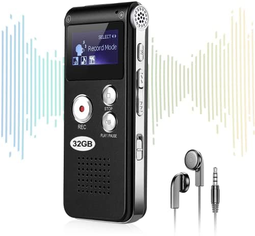 32GB Digital Voice Activated Recorder - Voice Recorder with Playback - Portable Tape Recorder Audio Recording Device with Noise Reduction Audio Recorder for Lectures Meetings