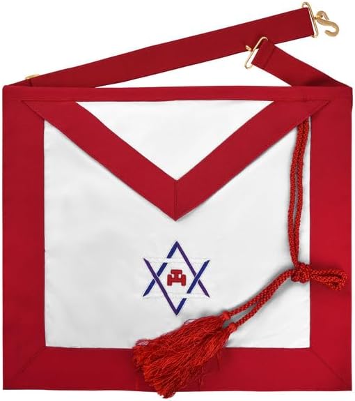 Bricks Masons Royal Arch Chapter Apron - Red Ribbon With Triple Tau & Star Of David