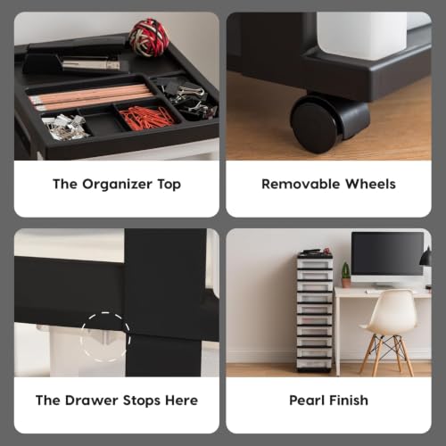 Image of IRIS USA 10-Drawer Rolling Storage Cart, Black /Pearl | Keep classroom supplies, teacher essentials, craft materials, and learning tools organized with easy-access drawers.