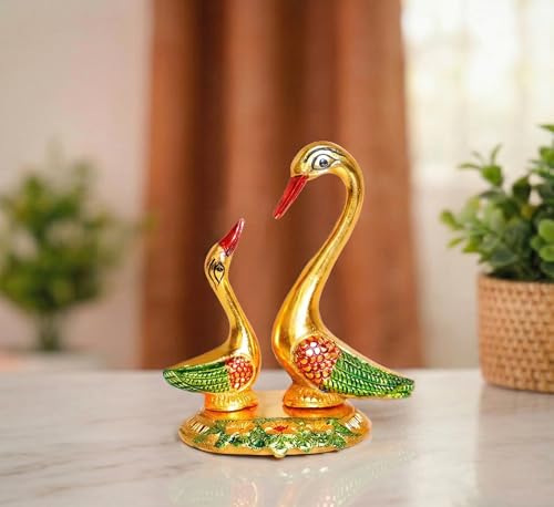 Image of KridayKraft Love Birds Swanset Pair of Kissing Duck Metal Statue,Love for Romantic Gift to Boyfriend,Girlfriend,Decor Your Home,OfficeShowcase,Animal Showpiece Figurines. (Multicolor)