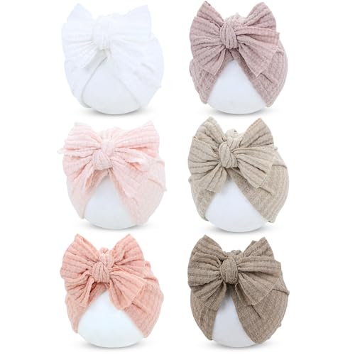 Cinaci 6 Pack Nursery Hospital Caps Bonnets Beanies Headwraps Turban Hats with Bow for Baby Girls Newborns Infants Toddlers (Multicolor S5)