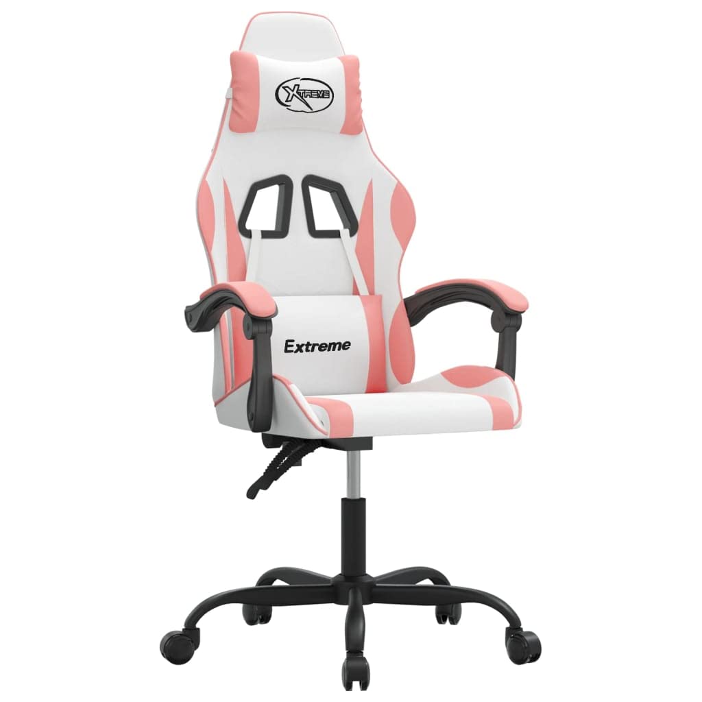 vidaXL Silla Gaming giratoria Cuero sintético Blanco y Rosa
