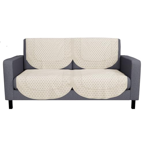 Image of Kuber Industries (Set of 4) Stylish & Decorative Cotton Sofa Covers 2 Seater | Aesthetic Sofa Protector /Mat & Slipcover for Hall, Living Room & Office | Polka Dot Design - Cream