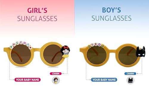 Image of PLAS ART STUDIO Customised round sunglasses Kids Sunglasses Get Kids Name on Frame For Girls & Boys. (Recommended Age 2+)