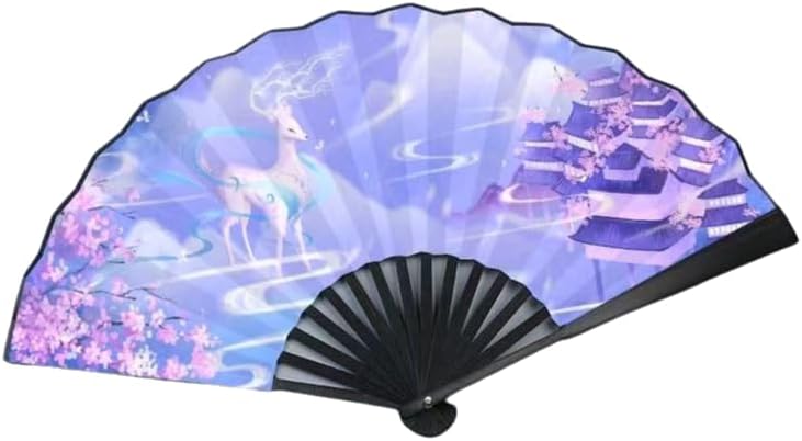 Antique Large Handheld Portable Fans Top Bamboo Chinese Silk Dancing Folding Fan Decoration Costume Hanfu Prop Men Women Accessories (10.6 inches, Sky Blue (qingniaoyouxin))