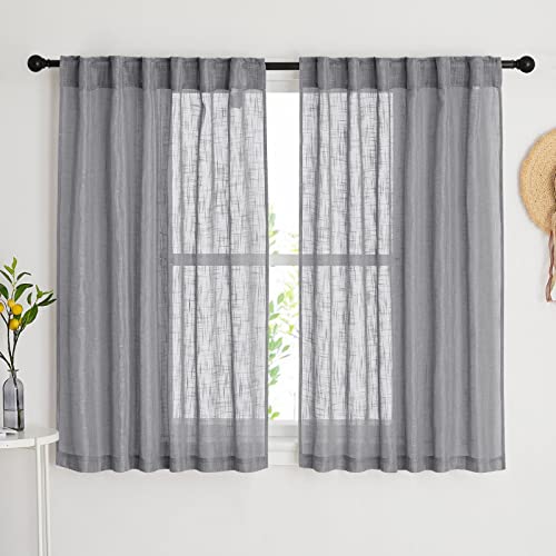 Pony Dance Dark Grey Half Curtains For Windows - Faux Linen Look Curtains Back Tab Cafe Short Semi Sheer Beach Curtains For Bathroom Small Window Treatment Tier,Kitchen Curtains 45 Inch Length,2 Pcs #TOP4
