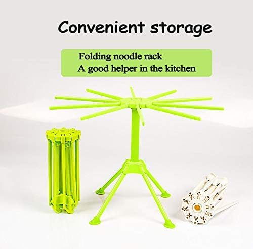Pasta Drying Rack Collapsible, Fresh Noodles Hanging Stander, Household Pasta Drying Tool for Kitchen, Foldable Plastic Noodles Stander Spaghetti Holder Stand with 4 Legs and 10 Arm Handles (Green)