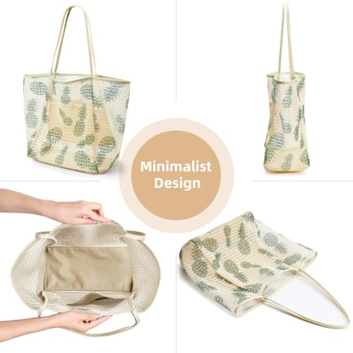 Image of KALIDI Beach Nylon Mesh Tote Bag, Casual Tote Bag Hobo Women Foldable MAX 23L Shoulder Bag For Beach Picnic Vacation