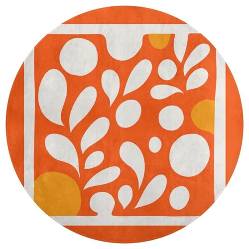 Jubonexis Alfombra redonda grande y minimalista con formas orgánicas, color naranja, moderna, antideslizante, 90 cm