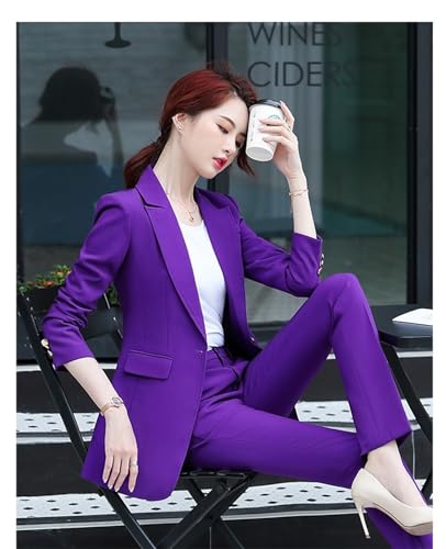 Women Blazer Pants Suit Set Elegant Long Sleeve Lapel Casual Solid Business Office Clothing3