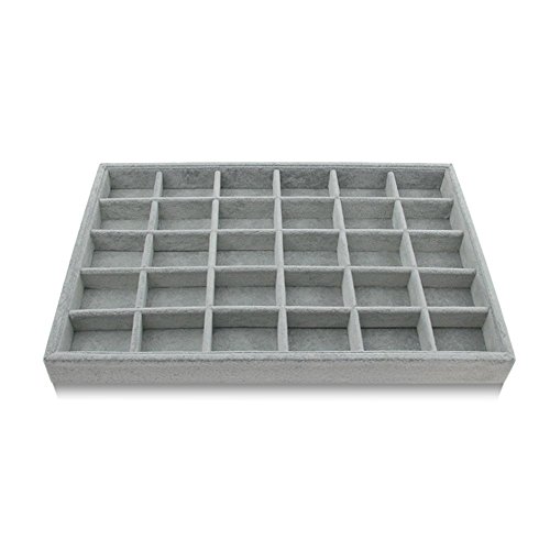image for Bocar Grey Velvet 30 Compartment Jewelry Display Showcase Organizer Ho