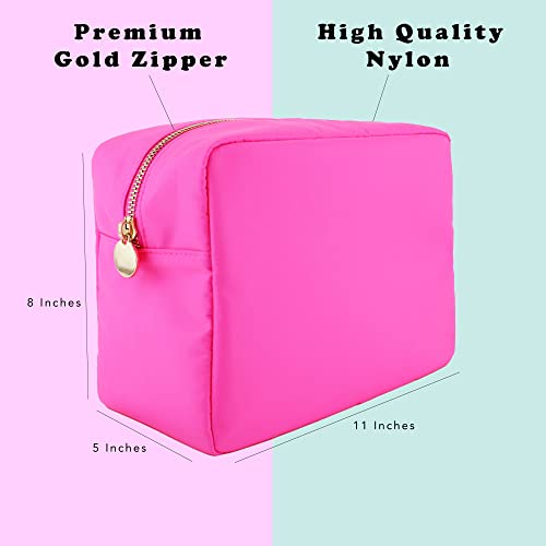 Dancour Large Makeup Bag - Travel Toiletry Bag For Women - Pink Makeup Bag - Large Makeup Pouch - Nylon Cosmetic Pouch Bag - Makeup Organizer - Big Makeup Bag Preppy Make Up Bags For Women And Girls #TOP3