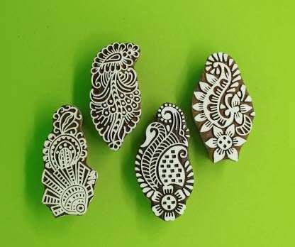 Image of RENIQ Wooden Printing Block for Fabric & DIY Craft | Handcrafted Indian Design Stamp for Textile, Pottery, Mehndi & Home Decor (Multicolor6)