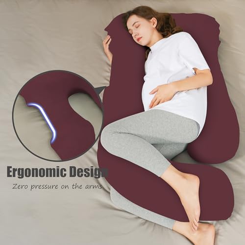 HIPHOP PANDA U-Shaped Pregnancy Pillow for Sleeping - Full Body Maternity Support Pillow with Removable Cover - Comfort for Back, HIPS, Legs, Belly - 57 Inch for Pregnant Women, Burgundy