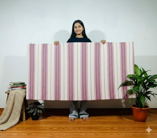 Image of Foldable Mattress Queen Bed Size 5 x 6 Feet | Soft Foam Folding Floor Sleeping Mattress with 1 Filled Pillow for Travel, Camping, Home, Yoga Hostel Guest Room PG Use | Maroon White Stripped