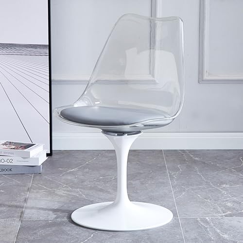 Chaise de salle à manger pivotante en forme de tulipe – Siège en acrylique, coussin en cuir PU, chaise de bureau sans accoudoirs pour cuisine, terrasse,...