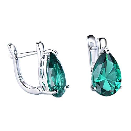 Boucles d'oreilles clip émeraude verte et halo de cristaux pour femme