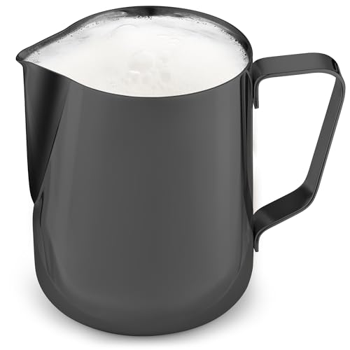 Zulay Milk Frother Cup 350ml/600ml/950ml (12oz/20oz/32oz) - Stainless Steel Frothing Pitcher With Laser-Welded Handle & Precise Measurement Markings - Black - 12oz