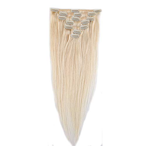 100% Remy Human Hair Clip in Extensions Grade AAAAA Natural Hair Full Head 7pcs 16clips Standard Weft Long Silky Straight for Women Fashion and Beauty (18" /18 inch 70g,#60 Platinum Blonde)