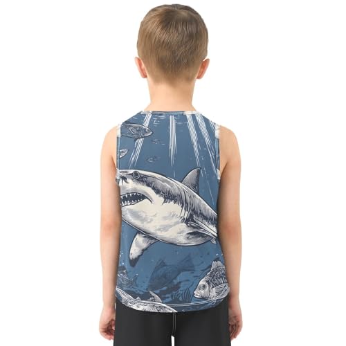 Bolaz Boys Athletic Quick Dry Tank Top Sleeveless Workout T Shirts Age 11-15,Shark with Fish3