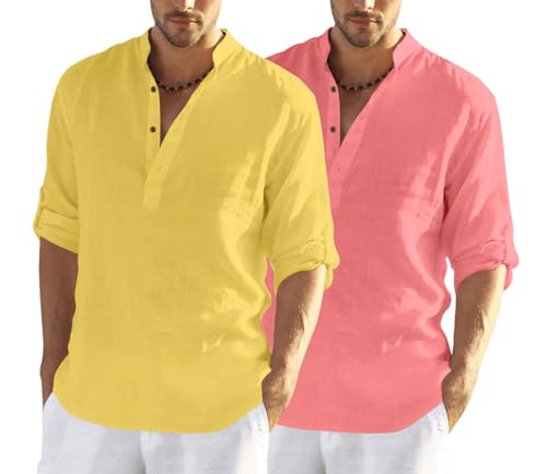 Image of Zombom Men's Combo Cotton Polyester Blend Solid Full Sleeve Straight Regular Fit Mandarin /Chinese Collor Kurta (Pack of 2)
