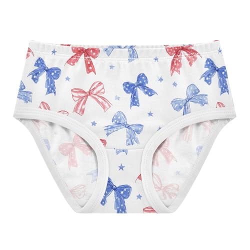 Wusikd Red White Blue Bows Girls' Underwear Cotton Watercolor Girls Briefs Soft Toddler Underwear 2T