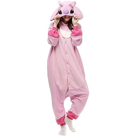 Lazutom Unisex Adult Cosplay Costume Onesie Fancy Dress Costume Hoodies Pajamas Outfit for Christmas Halloween Carnival (Lilo and Stitch Pink, XL) Cover