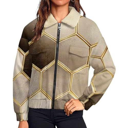 Chaqueta de invierno forrada de mujer con manga larga y estampado moderno de azulejos