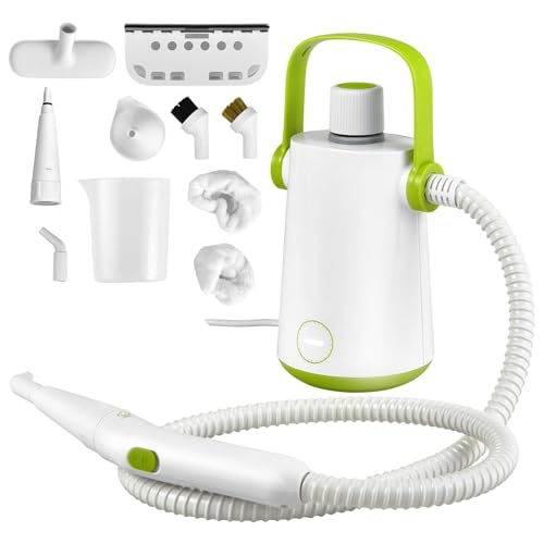 RELAX4LIFE Nettoyeur Vapeur Portable 1000W, Machine de Nettoyage à Vapeur avec 10 Accessoires, Réservoir 300 ml pour Cuisine, Tapis, Fenêtre (Vert)