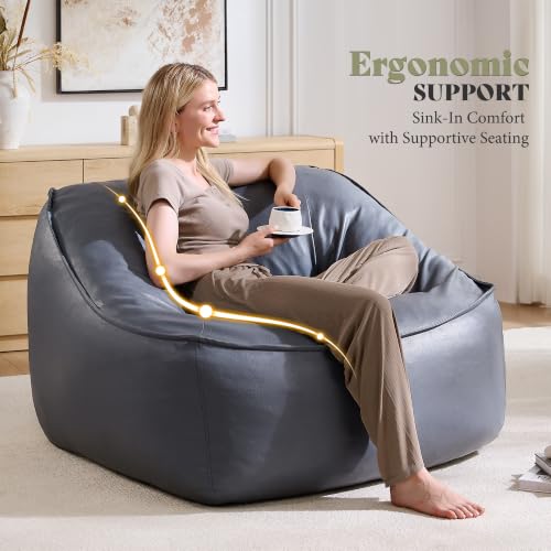 Image of AMERLIFE Oversized Bean Bag Chair for Adults, PU Boneless Chair, Gray