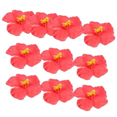 BESTonZON 10 Unidades Flores Hawaianas Artificiales y Accesorios de Fotografía en Eva de Hibisco Rojo para en Oficina o Bar, para del Bricolaje