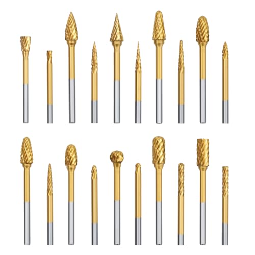 Image of 20 Pieces Set Carbide Burr Set with 1 /8 inch Round Shank,Double Cut Tungsten Carbide Rotary Burr Set for DIY Grinder Metal Wood Carving Engraving Polishing Drilling Grinding Milling