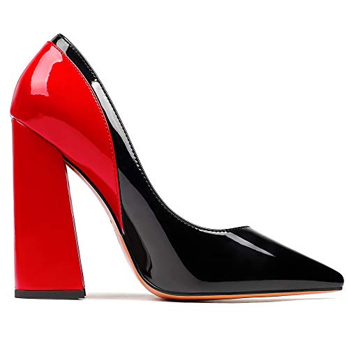 YODEKS Women's Block High Heel Pumps Sexy Pointed Toe Heels Slip On High Heel Comfort Shoes, 4.7 Inches Patent Lesther Business Shoes for Party Office Wedding Dress4